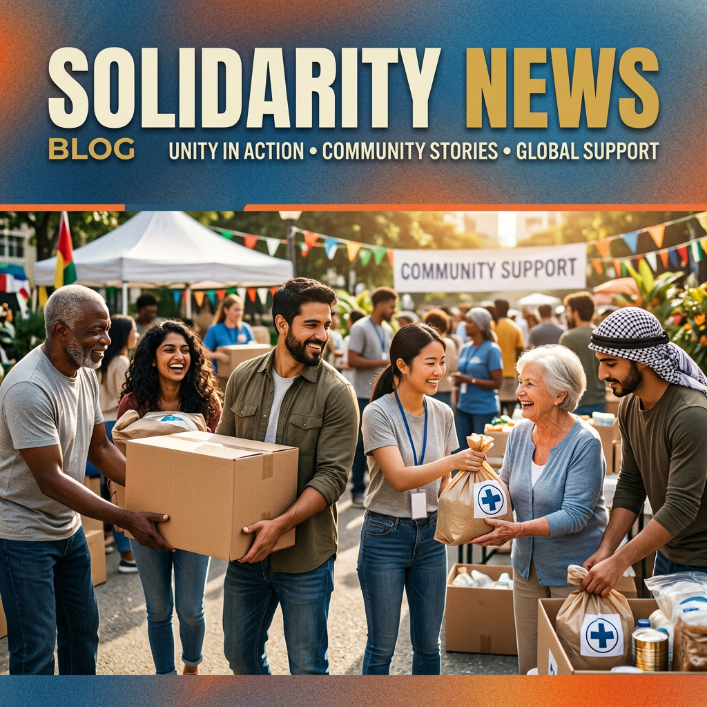 Diverse volunteers handing out boxes and bags with medical aid symbols at an outdoor community support event